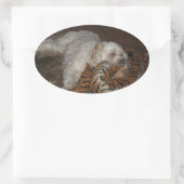 彼の虎のベッドに犬が跳び上がるストライプのこと 楕円形シール (バッグ)