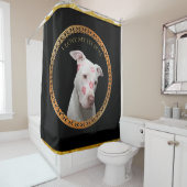 彼の表面をくまなく赤いキスとの白いピットブル シャワーカーテン (インサイチュ)