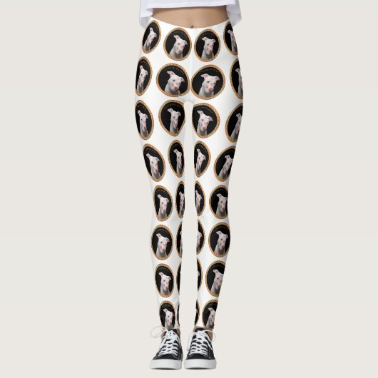 彼の表面をくまなく赤いキスとの白いピットブル レギンス (正面)