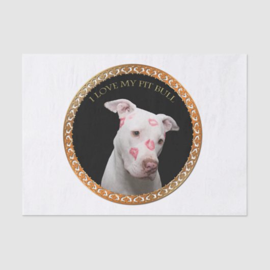 彼の表面をくまなく赤いキスとの白いピットブル 薄葉紙 (正面)