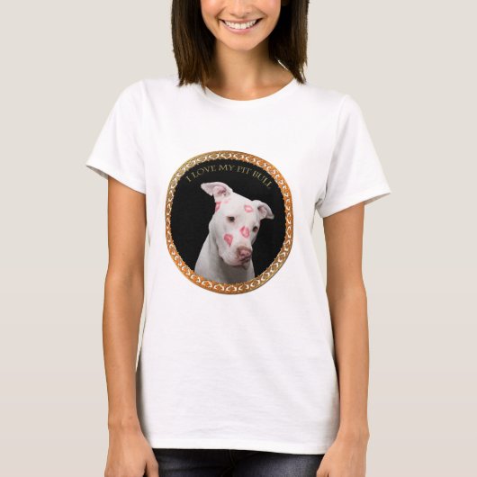 彼の表面をくまなく赤いキスとの白いピットブル Tシャツ (正面)