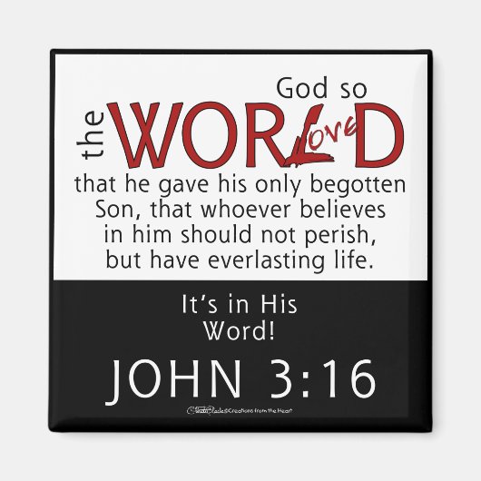 彼の言葉で – ヨハネ3:16聖なる書物、 経典 マグネット (正面)