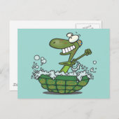 彼の貝桶で入浴するかわいい亀のダブをスクラブ ポストカード (正面/裏面)