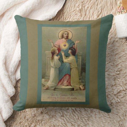 彼の足でひざまずいているハートのイエス・キリストの神聖な子供 クッション (ブランケット)