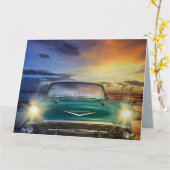 彼の車の青CALSSIC誕生日カード カード (黄色い花)