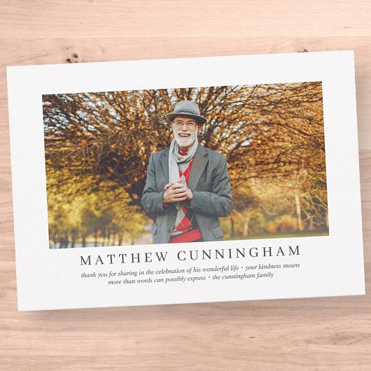 彼の追悼式 |写真エレガントモダン サンキューカード