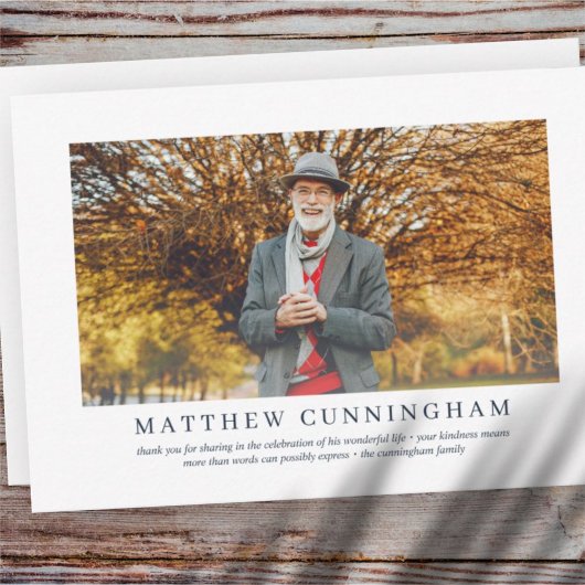 彼の追悼式 |写真エレガントモダン サンキューカード