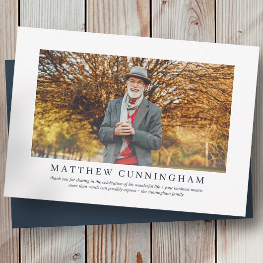 彼の追悼式 |写真エレガントモダン サンキューカード