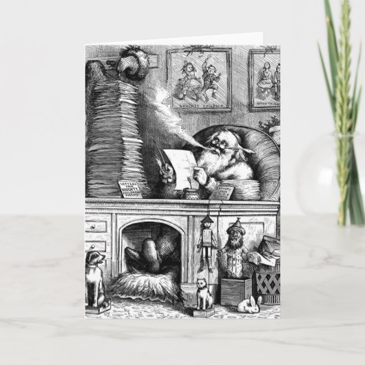 彼の郵便を読んでいるサンタ シーズンカード (正面)