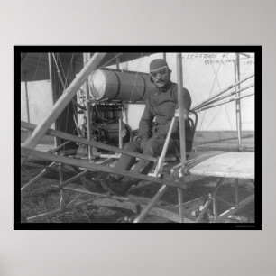 彼の飛行機1909年で着席するEugene Lefebvre ポスター