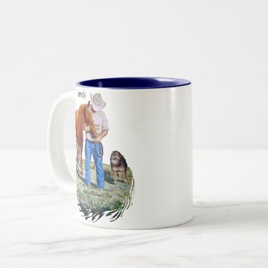 彼の馬を持つマグ、友人、人および犬 ツートーンマグカップ (正面左)