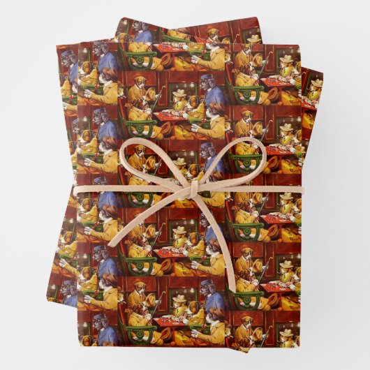 彼の駅とフォーエスドッグ遊ズトランプのポーカー ラッピングペーパーシート (インサイチュ)