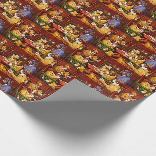 彼の駅とフォーエスドッグ遊ズトランプのポーカー ラッピングペーパー (角)