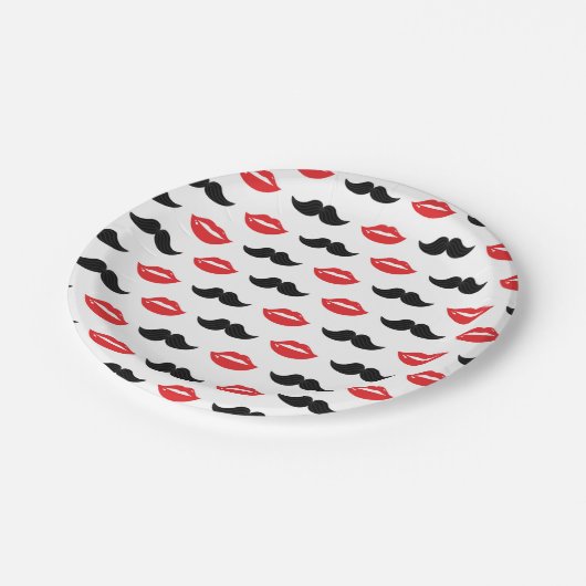 彼の髭及び唇及び彼女の物結婚披露宴パターン ペーパープレート (アングル)