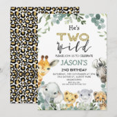 彼の2歳の誕生日はワイルドすぎる！ フォリッジサファリ 招待状 (正面/裏面)