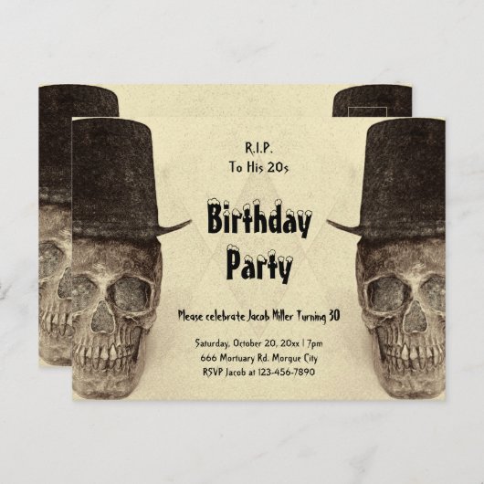 彼の20のスカルトップハットセピアヴィンテージへのRIP インビテーションポストカード (正面/裏面)