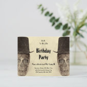 彼の20のスカルトップハットセピアヴィンテージへのRIP インビテーションポストカード (スタンド正面)