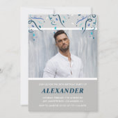 彼の38歳の誕生日のためのPhoto Navy blue紙吹雪 招待状 (正面)