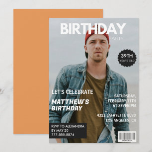 彼の39歳の誕生日のモダンな雑誌風の表紙 招待状