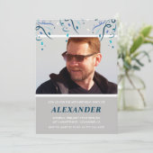 彼の68歳の誕生日のためのPhoto Navy blue紙吹雪 招待状 (スタンド正面)