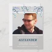 彼の69歳の誕生日のためのPhoto Navy blue紙吹雪 招待状 (正面)