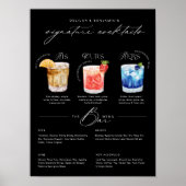 彼の オールズ & ハーズ ウォーターカラー シグネチャー カクテル メニュー ポスター (正面)