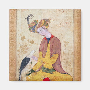 彼の《鳥》ハヤブサをなでているハンター マグネット