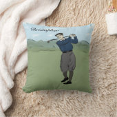 彼のcluを振っている名前入りなヴィンテージのスタイルのゴルファー クッション (ブランケット)