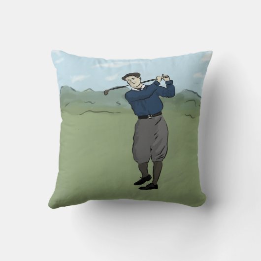 彼のcluを振っている名前入りなヴィンテージのスタイルのゴルファー クッション (裏面)