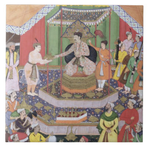 彼のFOSによって心に抱かれる皇帝Akbar (r.1556-1605) タイル