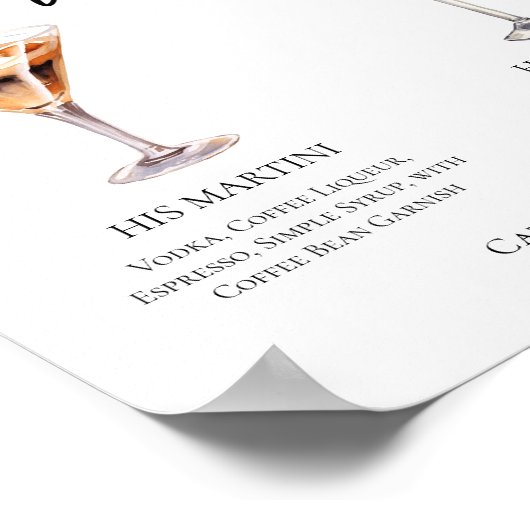 彼のMartini Signatureのカクテル結婚メニュー ポスター (角)