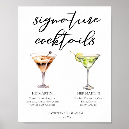 彼のMartini Signatureのカクテル結婚メニュー ポスター (正面)