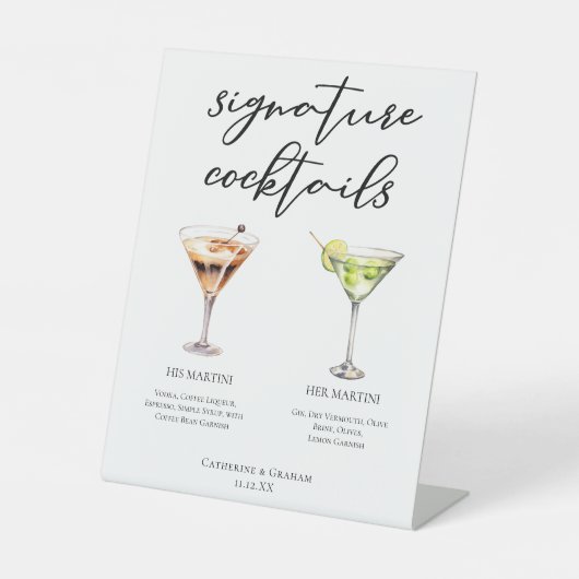 彼のMartini Signatureのカクテル結婚メニュー 台座サイン (正面)