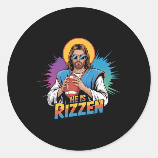 彼はおもしろいRizzen Jesus Shirt Football Boys Kidsである ラウンドシール (正面)