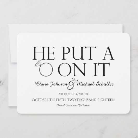 彼はそれにリングを保存日付カード置きました 招待状 (正面)