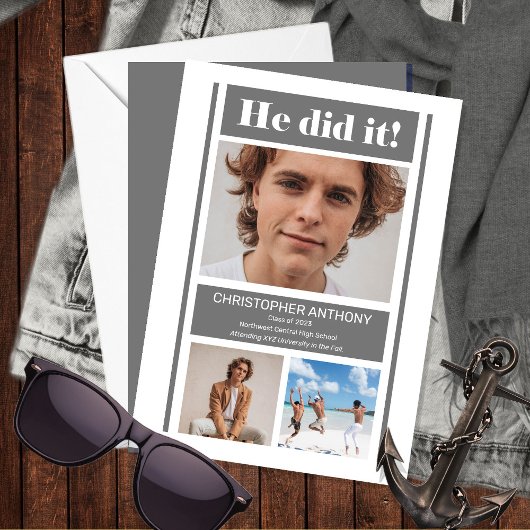 彼はそれをミニマルシンプル主義の灰色の卒業した 案内状