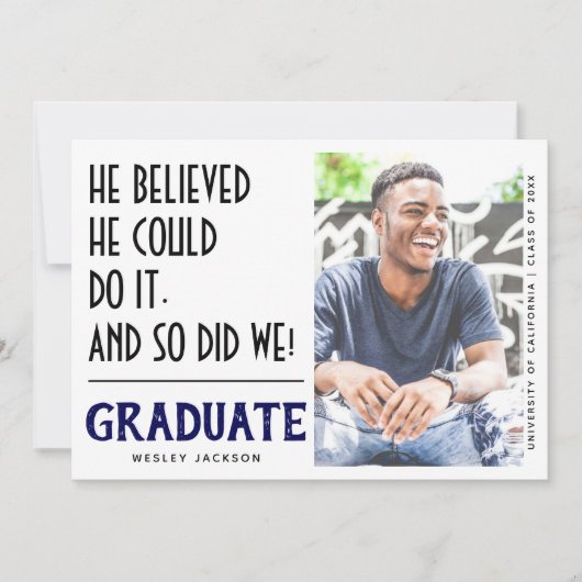 「彼はそれを行うことができると信じた」写真卒業 案内状 (正面)