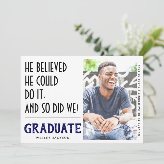 「彼はそれを行うことができると信じた」写真卒業 案内状 (スタンド正面)