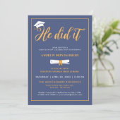 彼はそれを行ったキャップTesselブルー卒業写真 招待状 (スタンド正面)