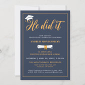 彼はそれを行ったキャップTesselブルー卒業写真 招待状 (正面)