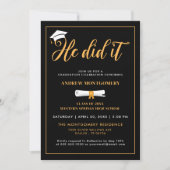 彼はそれを行ったグラードキャップタッセルブラック卒業写真 招待状 (正面)