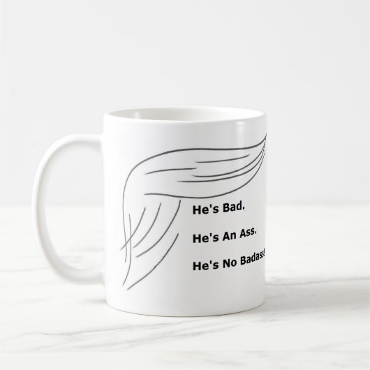 "彼はではないですBadass!" おもしろいなアンチ切札のマグ コーヒーマグカップ (左)