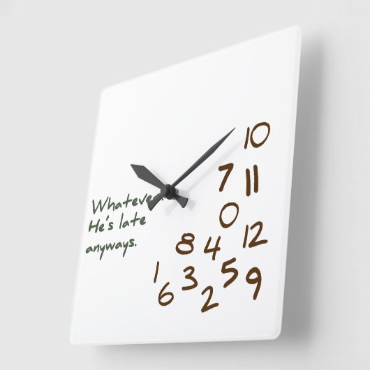 彼はともかく遅れている スクエア壁時計 (傾斜)