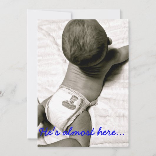 彼はほとんどここにベビーシャワーの招待います 招待状 (正面)