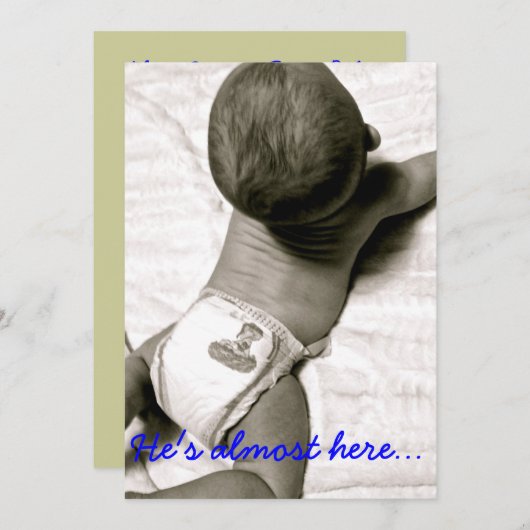 彼はほとんどここにベビーシャワーの招待います 招待状 (正面/裏面)