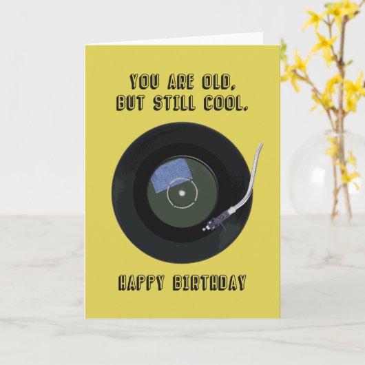 彼はまだモダンビニールカッコいいレコード誕生日カード カード (黄色い花)