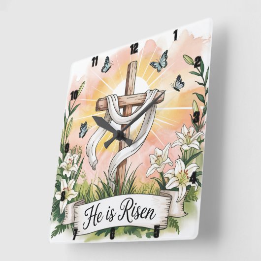 彼はイースターのクロス・ライリーを復活させた スクエア壁時計 (傾斜)