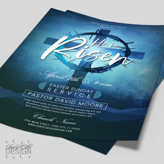 彼はイースターの日曜日の教会のサービスのチラシを復活させた チラシ