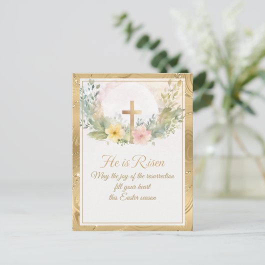 彼はイースターの水の色の花、宗教的な復活 シーズンポストカード (スタンド正面)