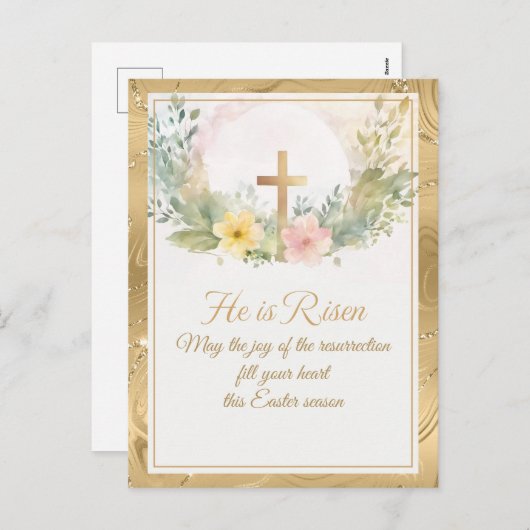 彼はイースターの水の色の花、宗教的な復活 シーズンポストカード (正面/裏面)